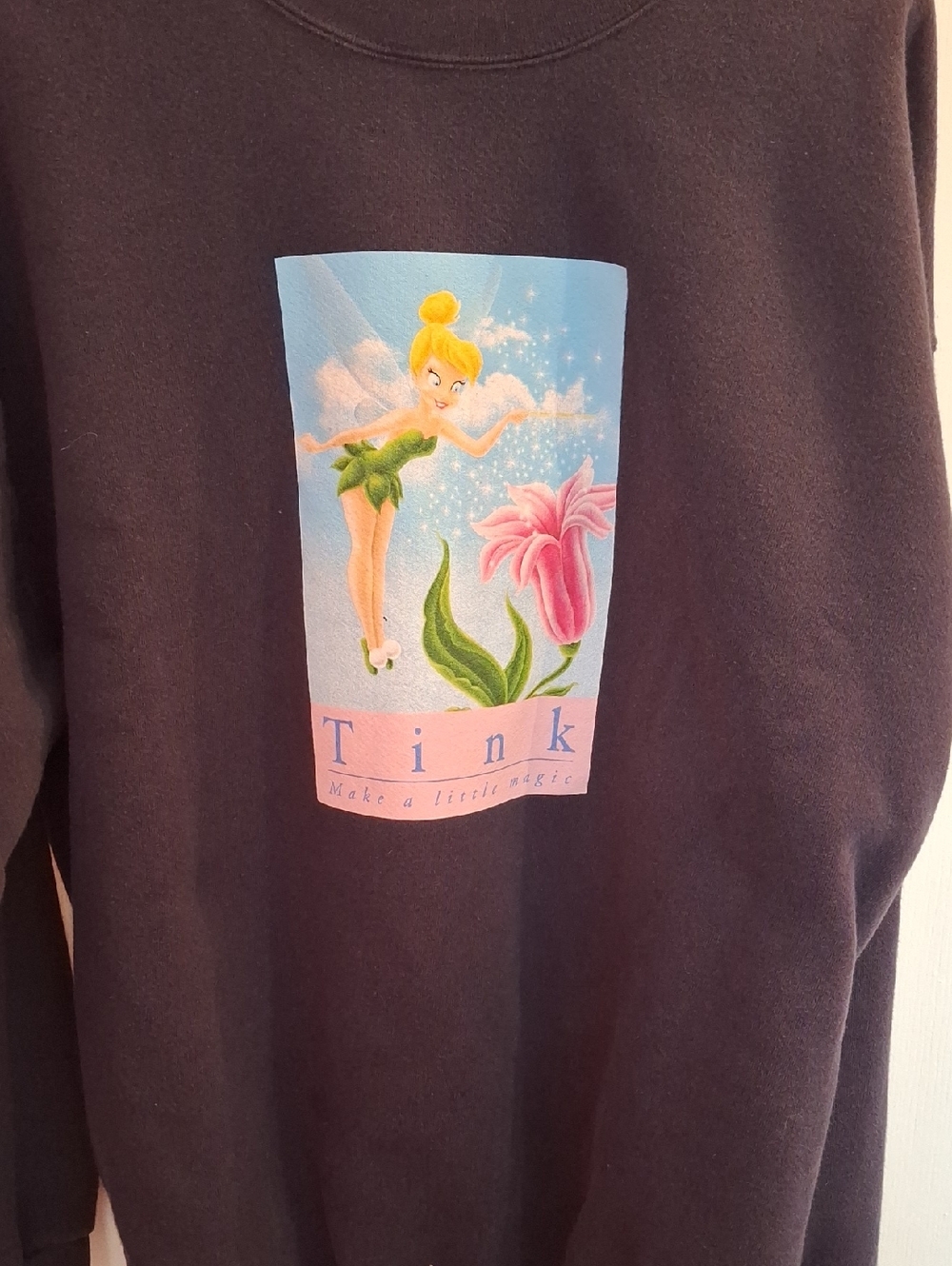 Disney Black Crewneck Sweatshirt with Pink Tinker Bell Logo